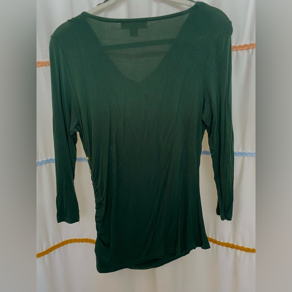 Michael Kors cowl neck top - gold accents- super soft- hunter green - Picture 3 of 6
